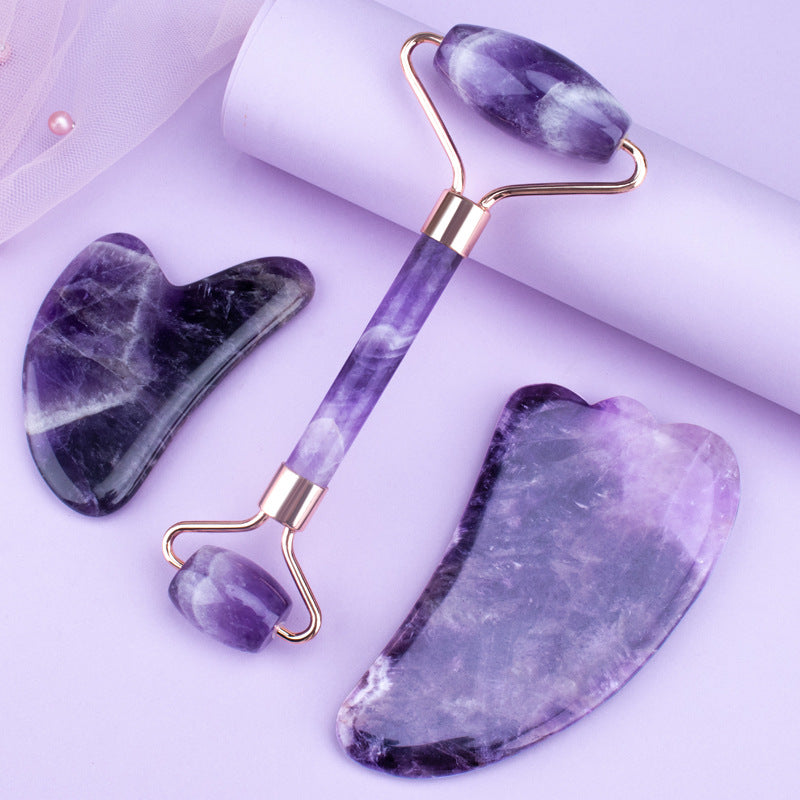 Amethyst Roller Set Heart Shaped Gua Sha Massager