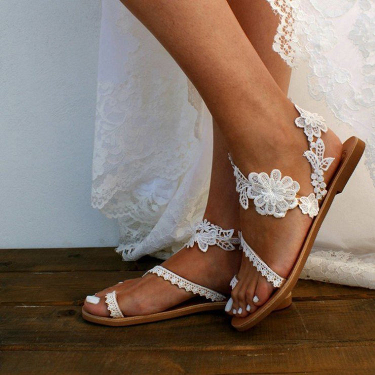 Lace Sandals Bohemia Beach Shoes Flowers Ankle Strap Flat Shoes Summer - Steffis-Lebensenergie.shop