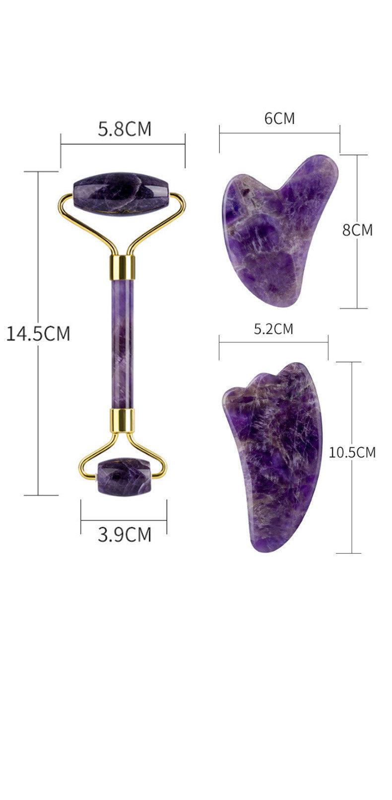 Amethyst Roller Set Heart Shaped Gua Sha Massager