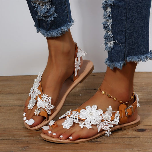 Lace Sandals Bohemia Beach Shoes Flowers Ankle Strap Flat Shoes Summer - Steffis-Lebensenergie.shop